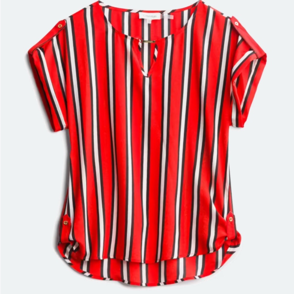 Calvin Klein Red and Black Striped Blouse